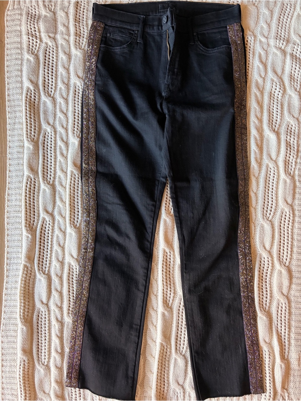 MOTHER Black Women's Jeans with Glitter Side Stripe